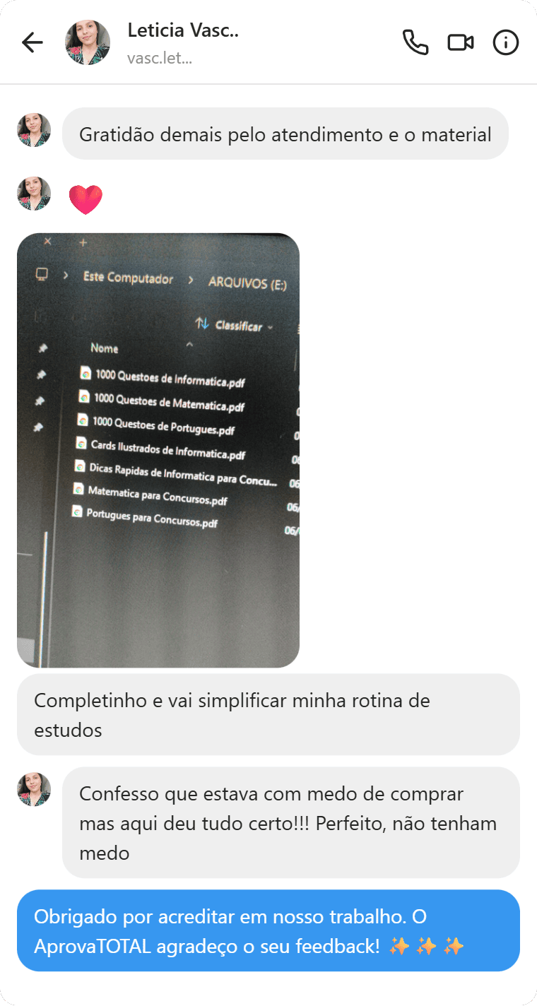 Depoimento de aluna satisfeita