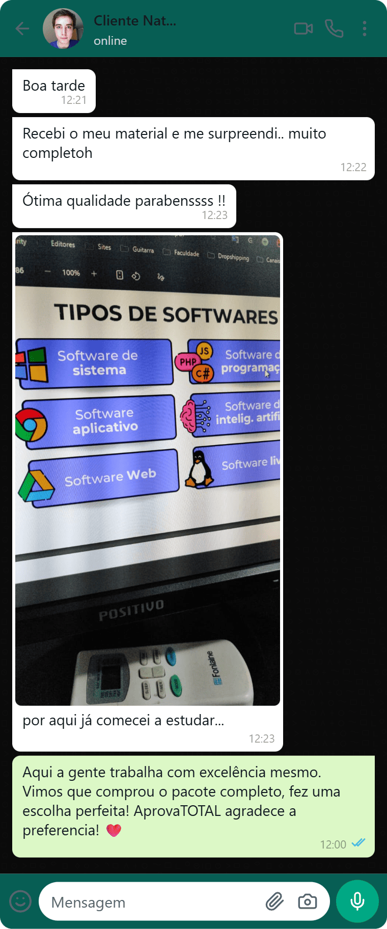 Depoimento de aluno satisfeito